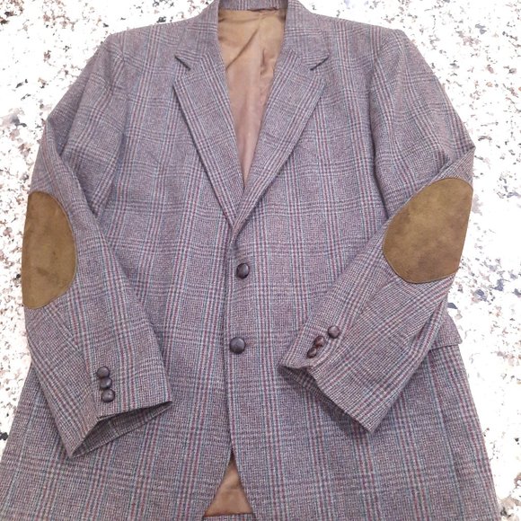 Circle S Ranch sz 42R jacket blazer Sportcoat Plaid brown western Elbow patch
